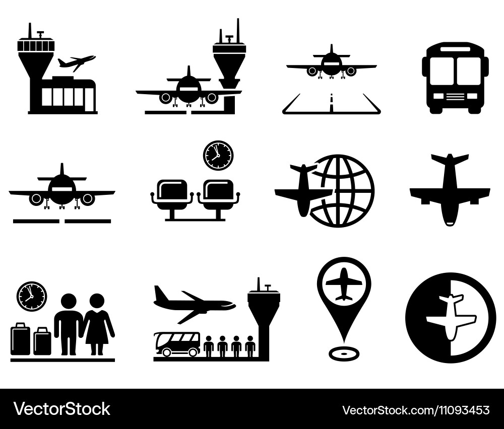 Airport Icons - Aircraft & Terminal Set Vector Image