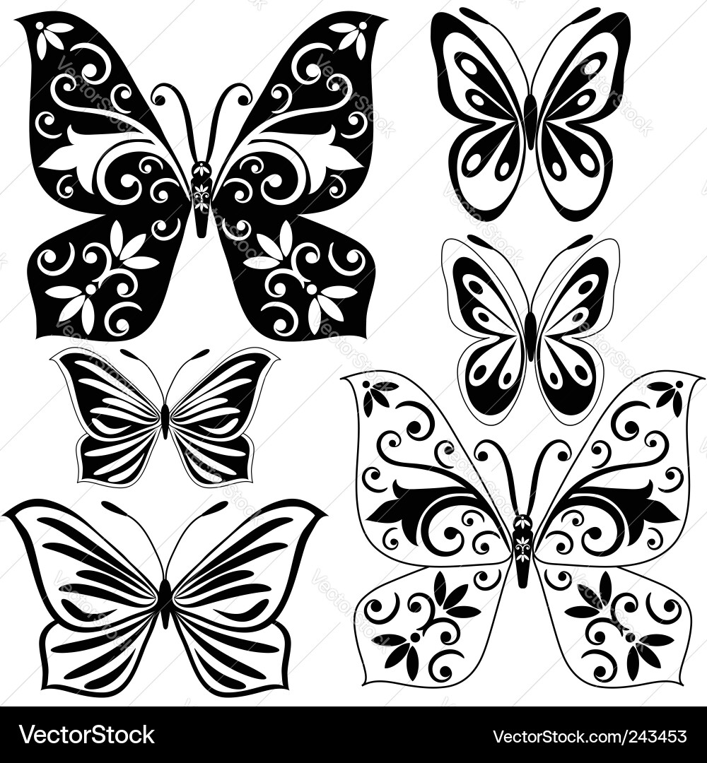 Black and White Butterfly Set vector image