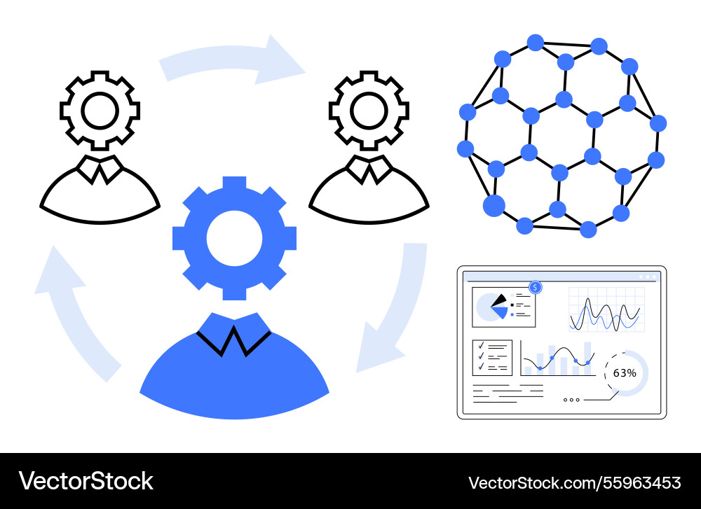 Collaborative workflow with data analytics Collaborative workflow with data analytics vector image