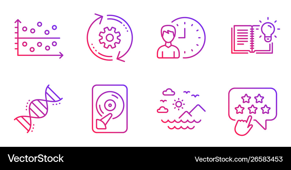 Dot plot cogwheel and working hours icons set Dot plot cogwheel and working hours icons set vector image