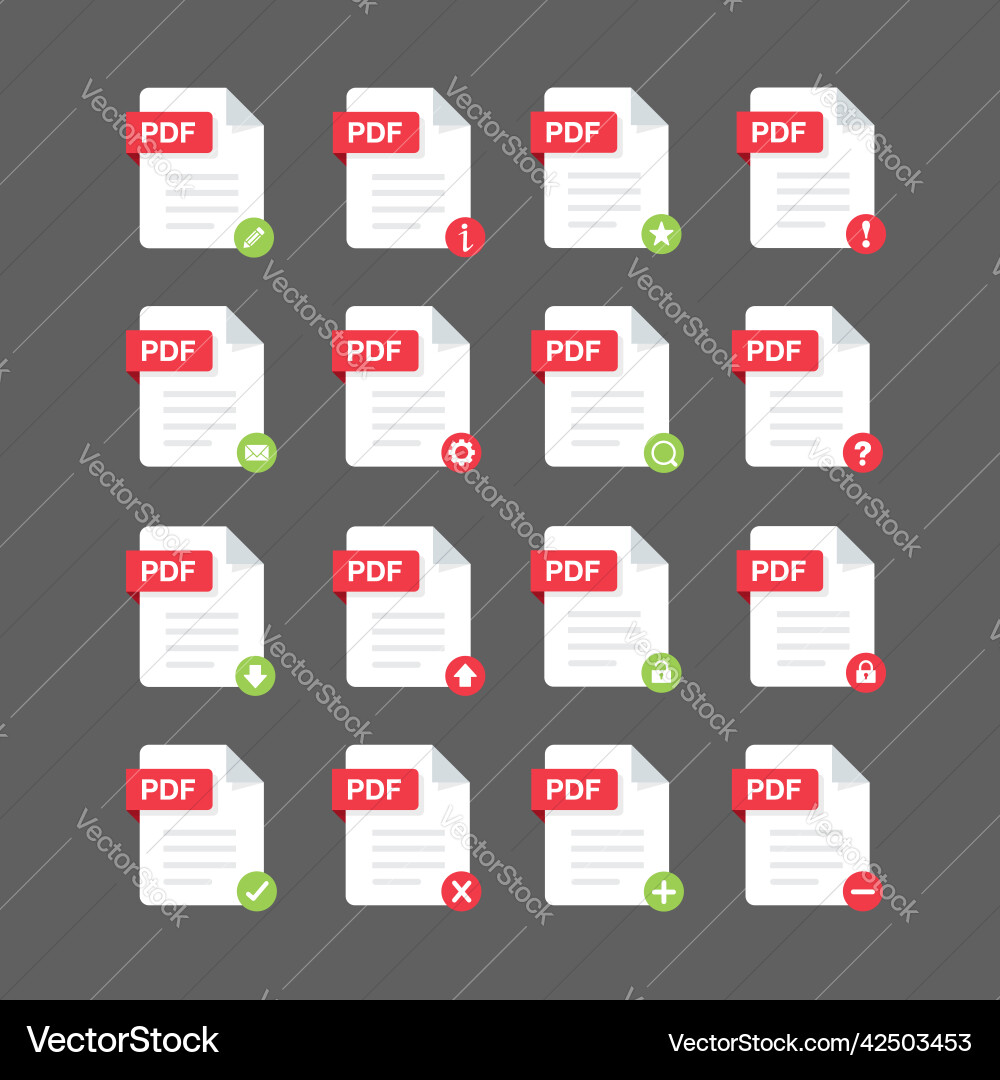 Flat design with pdf files icon set symbol Flat design with pdf files icon set symbol vector image