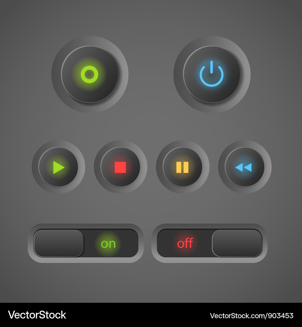 Glowing Dark Control Buttons vector image