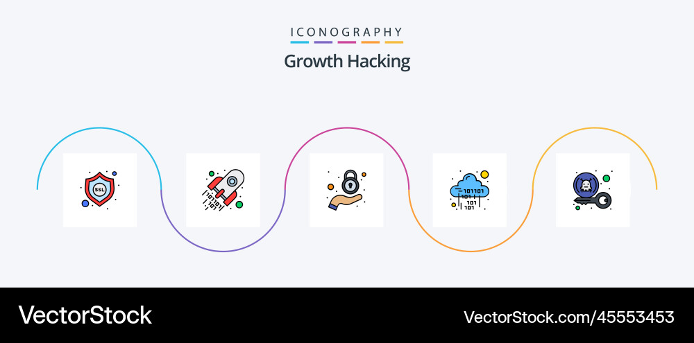 Hacking line filled flat 5 icon pack including Vector Image