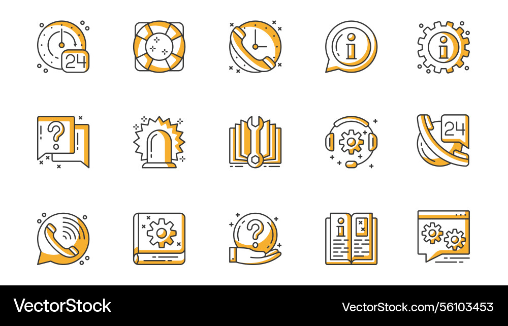 Help and support icons set in outline stroke Help and support icons set in outline stroke Vector Image
