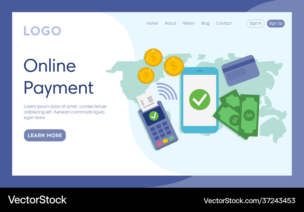 Internet Landingpage mit Schriften und Objekten Internet Landingpage mit Schriften und Objekten vektorbild