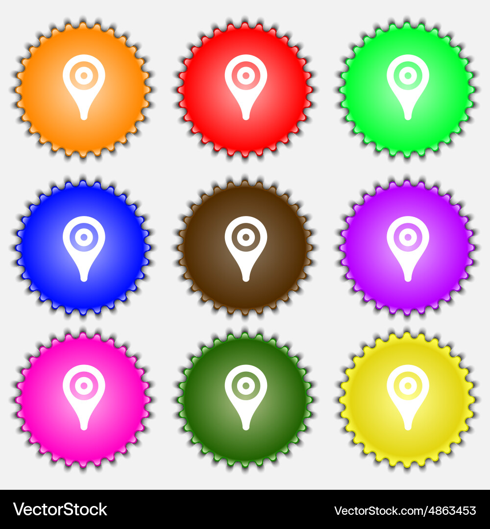 Map pointer gps location icon sign a set of nine vector image