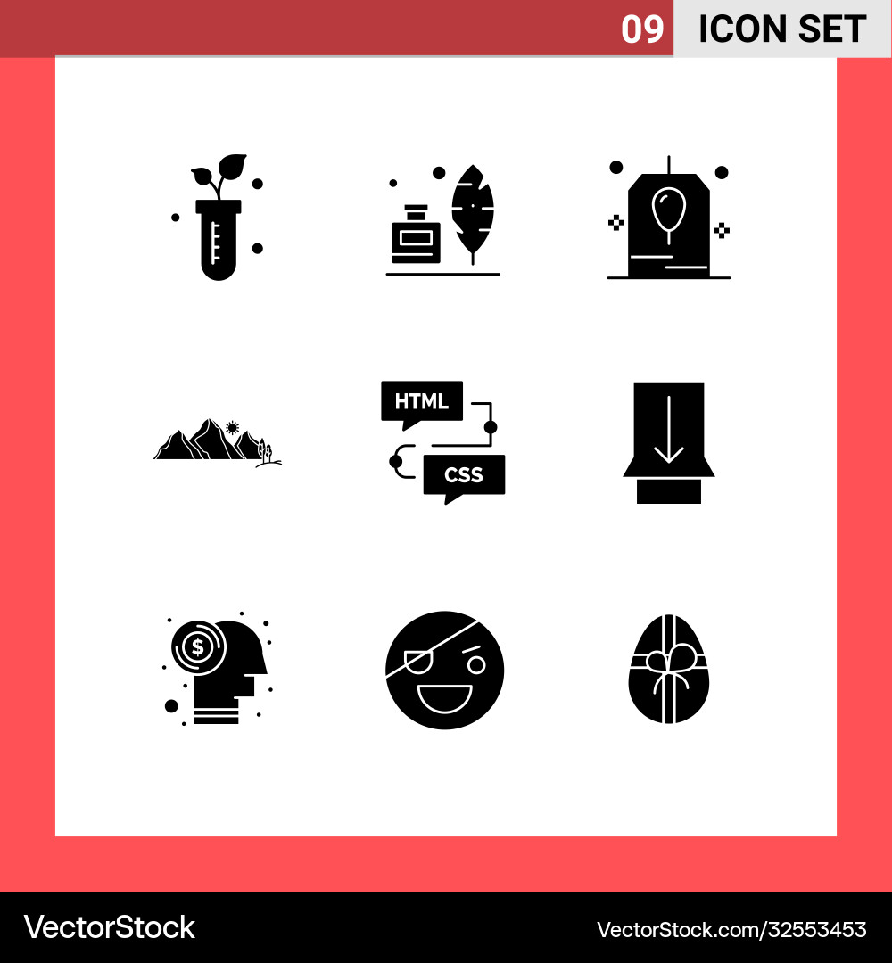 Pictograph set 9 simple solid glyphs coding Vector Image