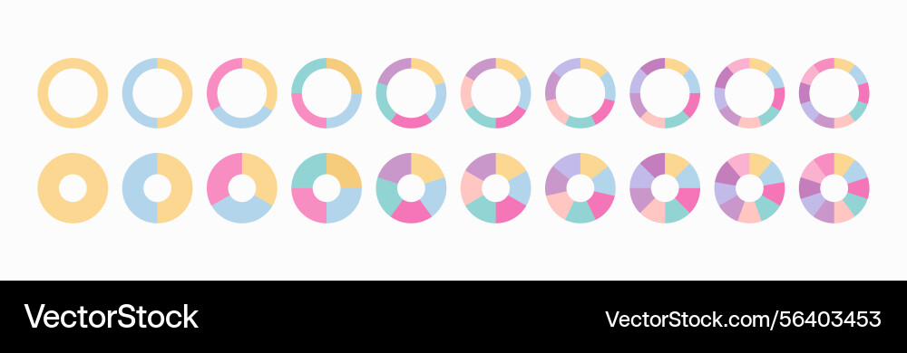 Piechart with section and slices set circle graph Piechart with section and slices set circle graph vector image