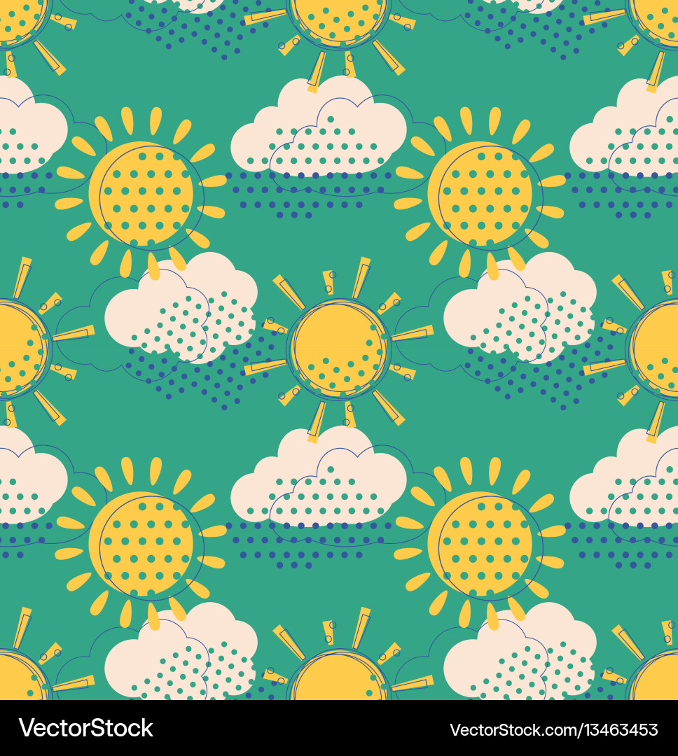 Sun with clouds seamless pattern vector image