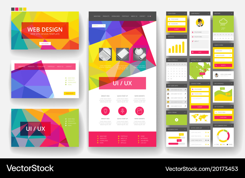 Website design template and interface elements vector image