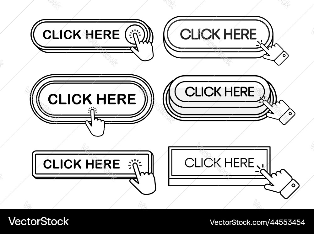 Click here button with hand or mouse cursor Click here button with hand or mouse cursor vector image