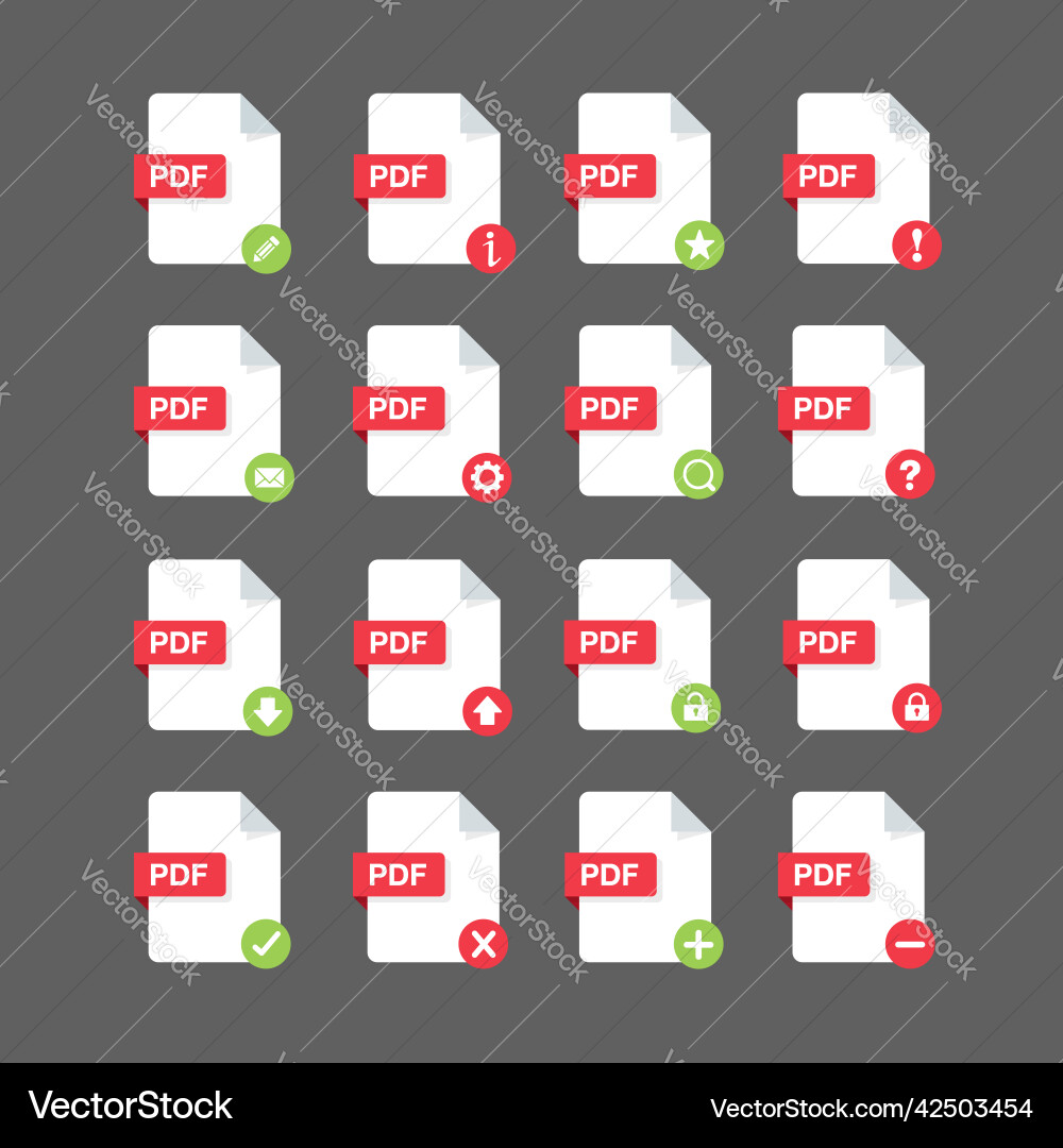 Flat design with pdf files icon set symbol Flat design with pdf files icon set symbol vector image