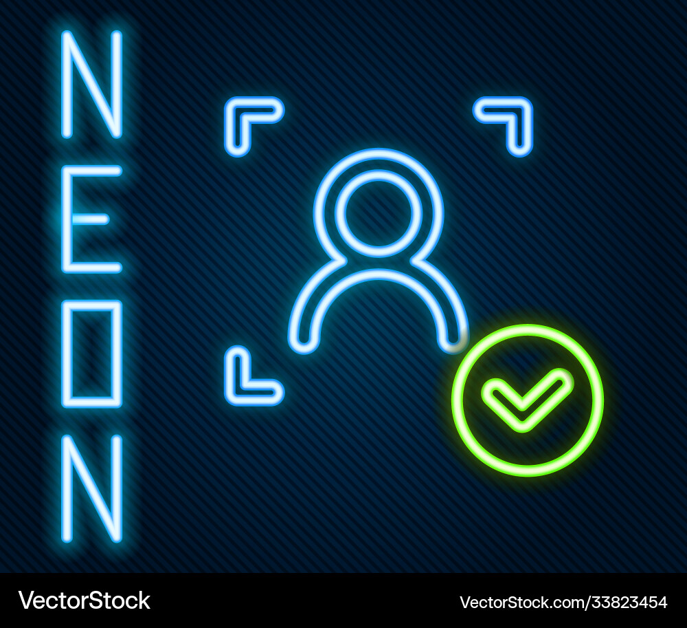 Glowing neon line face recognition with check mark Vector Image