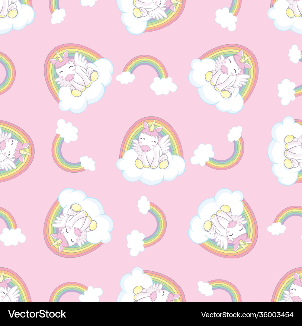 Hand drawn seamless pattern with unicorn clouds Vector Image