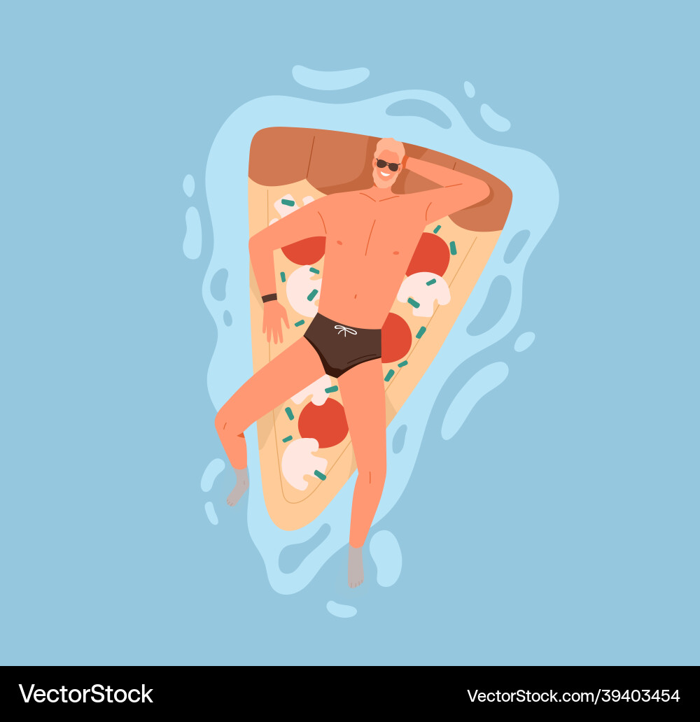 Man Floating on Pizza Slice vector image