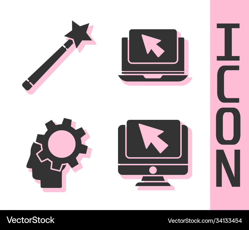 Set computer monitor and cursor magic wand human Set computer monitor and cursor magic wand human Vector Image