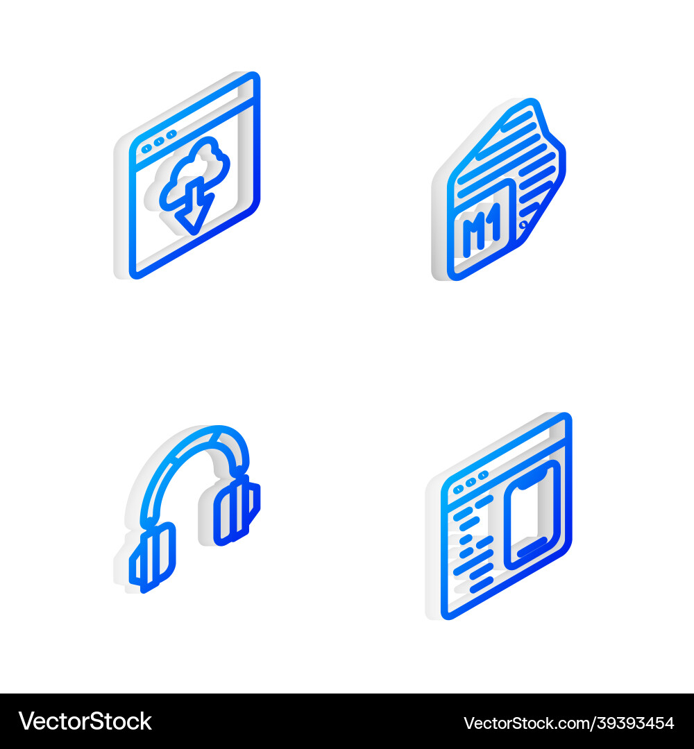 Set isometric line processor cloud technology Set isometric line processor cloud technology vector image