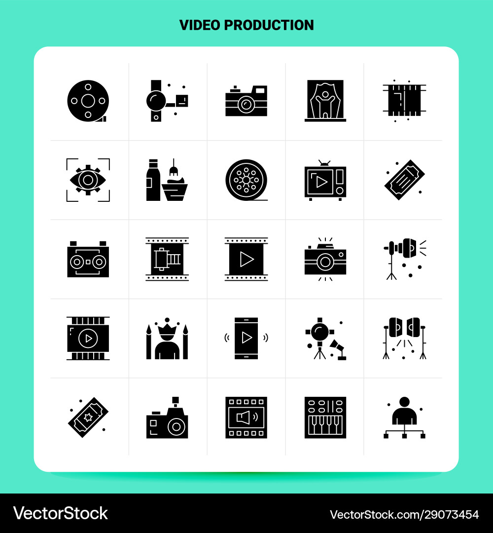 Solid 25 video production icon set glyph style Solid 25 video production icon set glyph style vector image