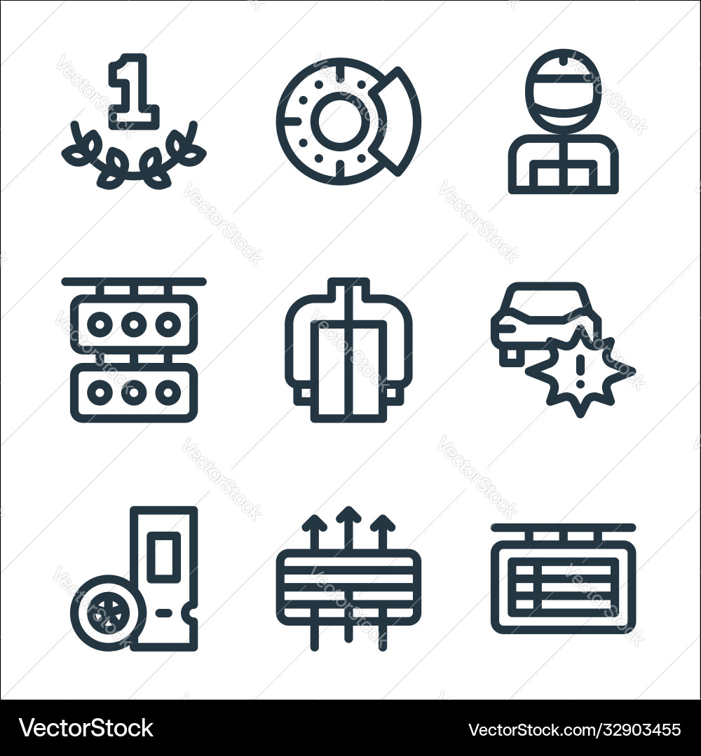 Auto racing line icons linear set quality Auto racing line icons linear set quality vector image