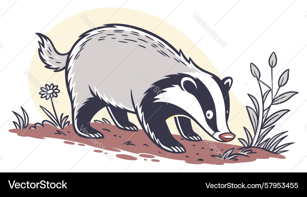 Badger Foraging in a Field Vector Image