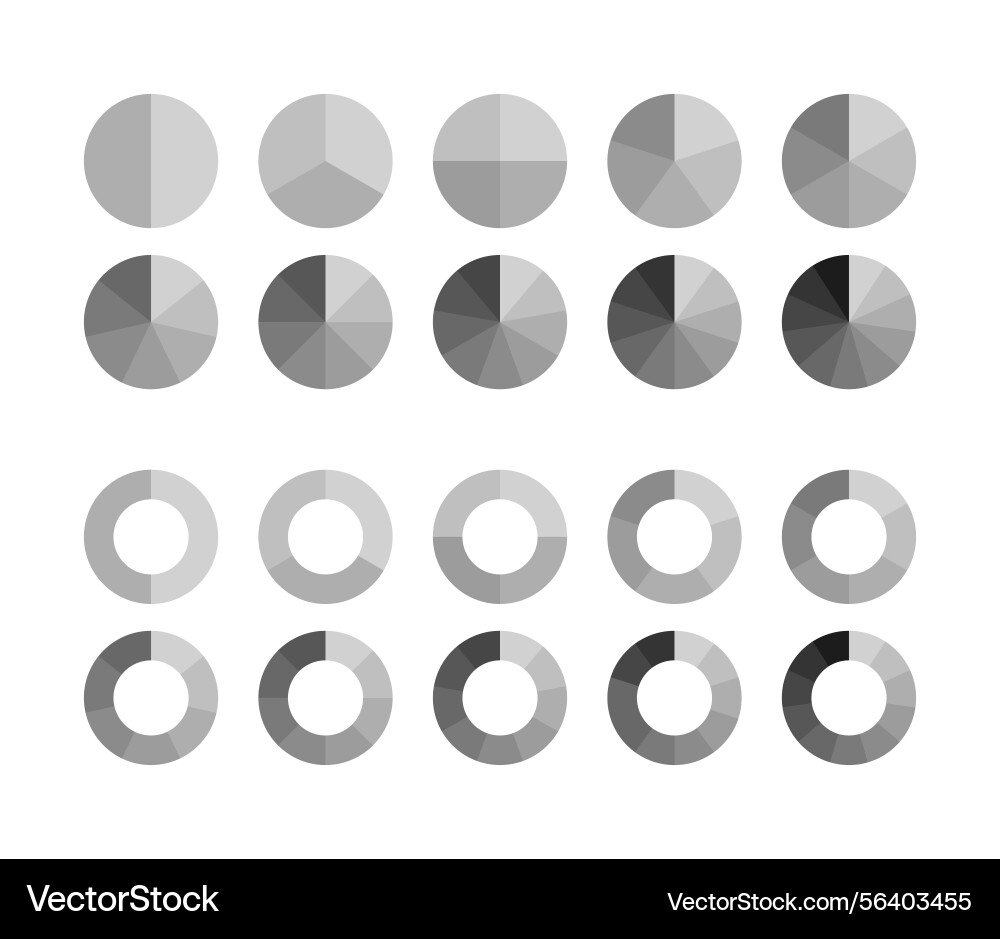 Circle graph collection in shadows of gray color Circle graph collection in shadows of gray color vector image