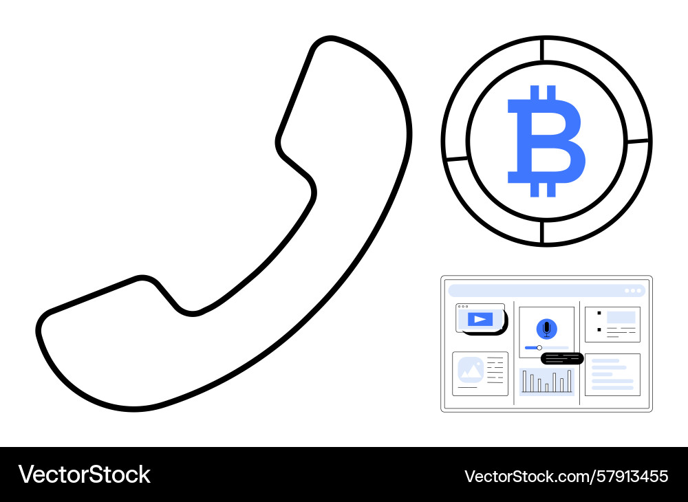 Digital bitcoin concept with phone symbol and data Digital bitcoin concept with phone symbol and data Vector Image