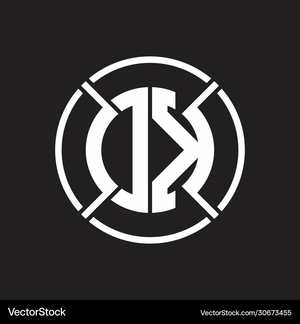 Dk logo monogram with four part circle slash Dk logo monogram with four part circle slash vector image
