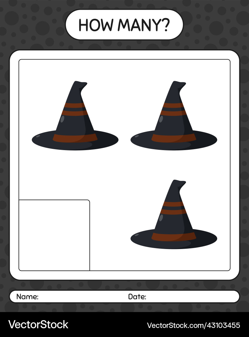 How many counting game with witchs hat worksheet How many counting game with witchs hat worksheet vector image