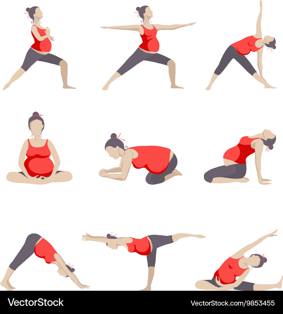 Nine Pregnant Women Yoga Poses Vector Image
