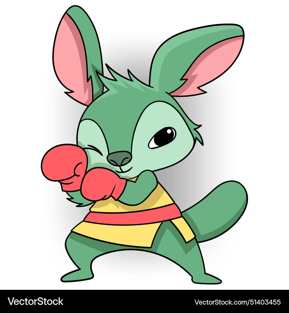 Rabbit is in defense mode when practicing boxing Vector Image