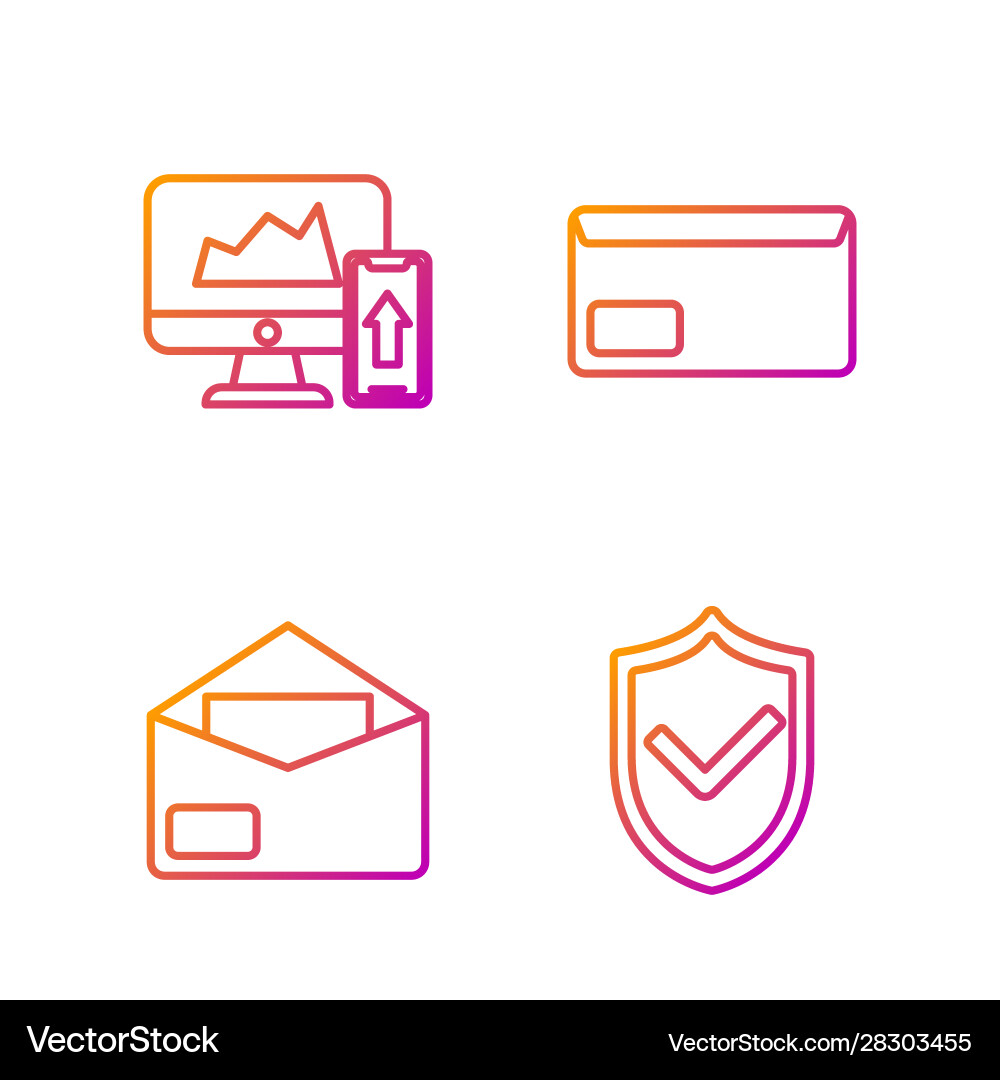 Set line shield with check mark envelope Set line shield with check mark envelope vector image