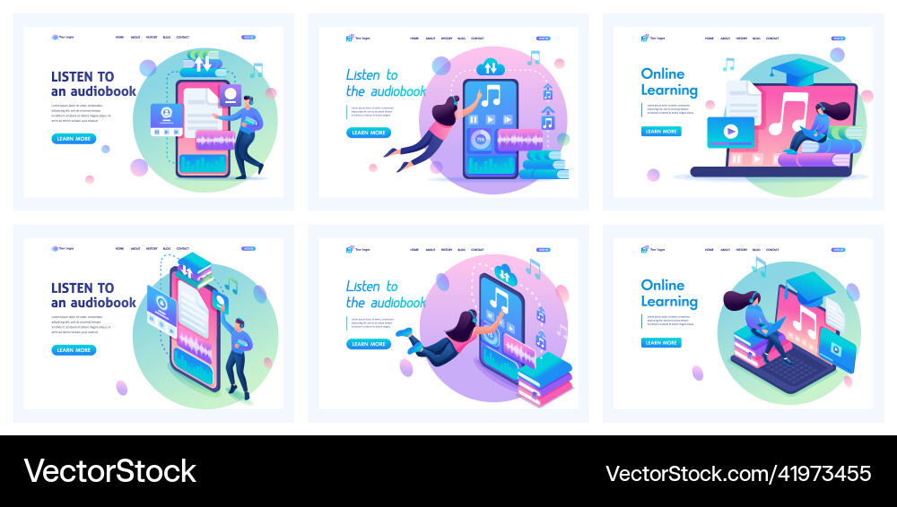 Set of landing pages about online learning Set of landing pages about online learning vector image