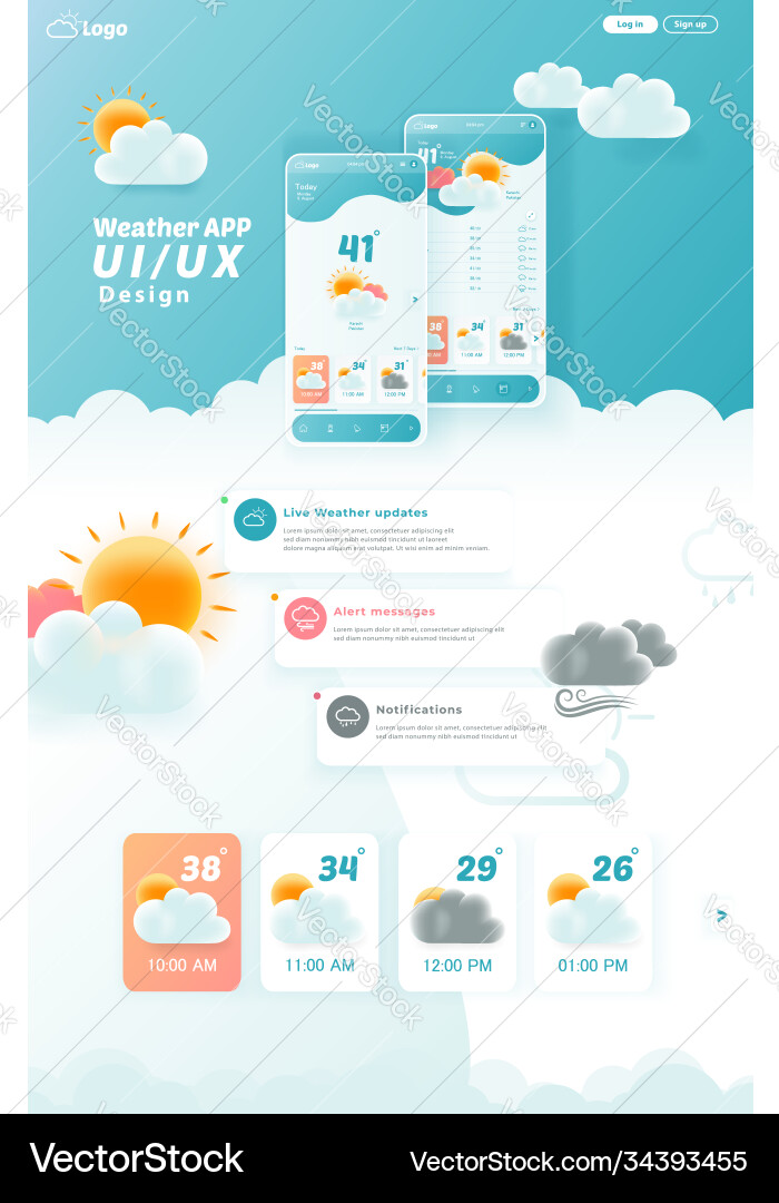 Weather app ui ux kit elements website landing Weather app ui ux kit elements website landing vector image
