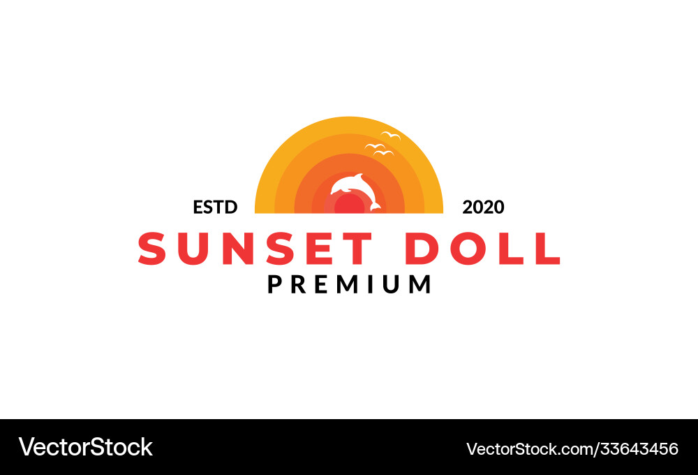 Abstrakte orange Sonnenuntergang und Delfin-Logo-Design Abstrakte orange Sonnenuntergang und Delfin-Logo-Design vektorbild
