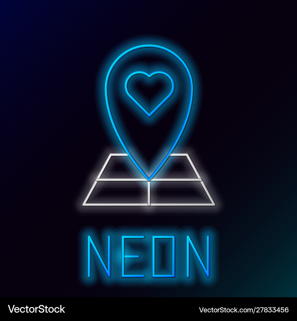 Blue glowing neon line map pointer with heart icon Blue glowing neon line map pointer with heart icon vector image