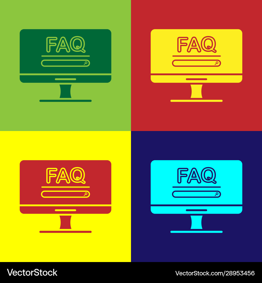 Color computer monitor with text faq information Color computer monitor with text faq information vector image