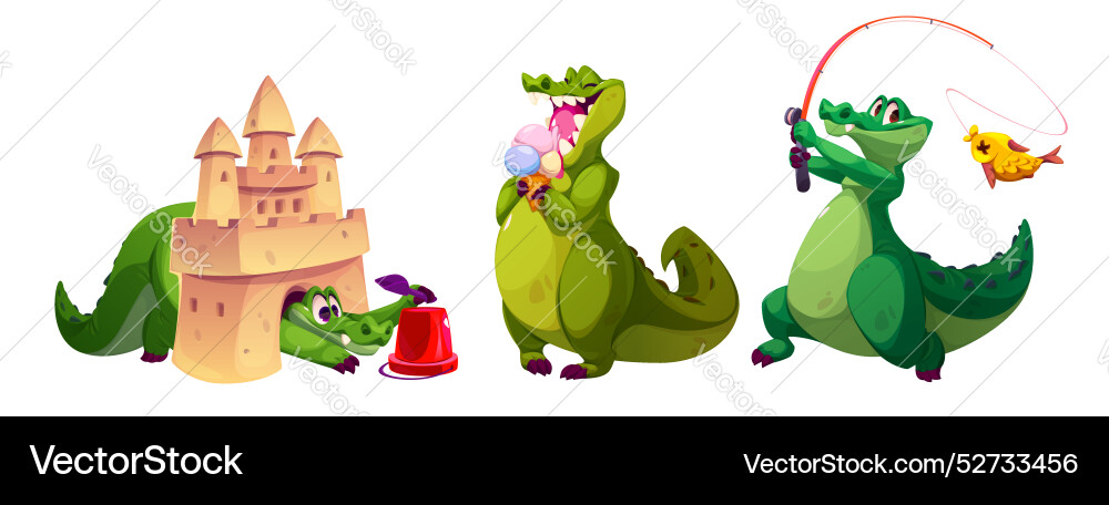 Comic crocodile characters set isolated on white Comic crocodile characters set isolated on white vector image