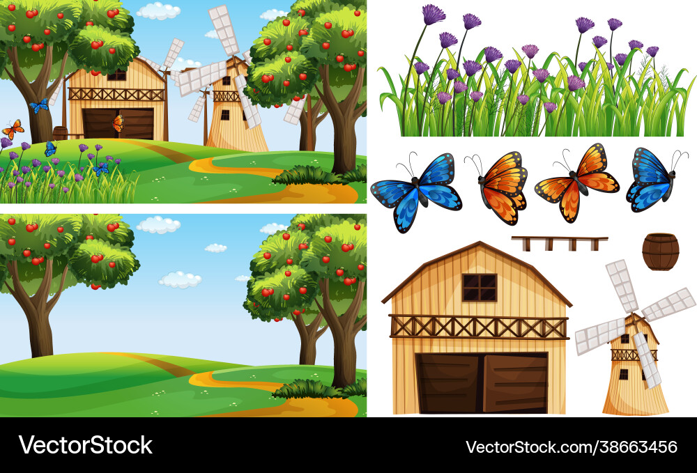 Farm element set isolated with scence Farm element set isolated with scence vector image