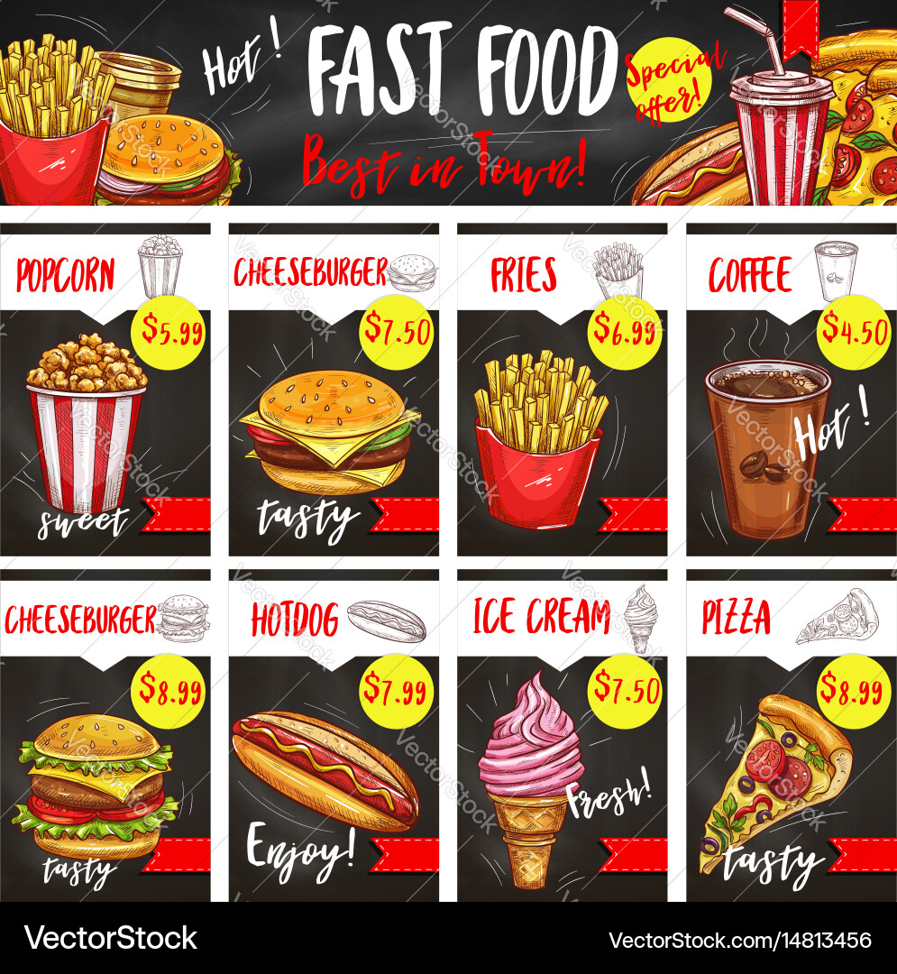 Fast Food Restaurant Menu Board Template Design Vector Image fast-food-restaurant-menu-board-template-design-vector-image
