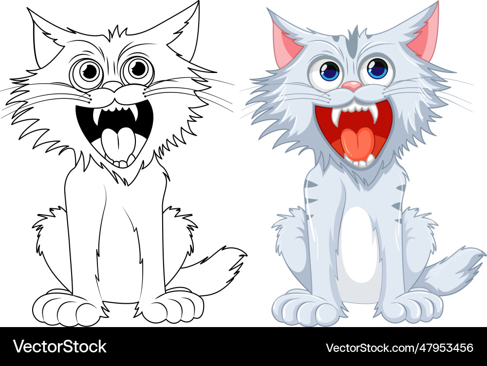 Ferocious cat with open mouth and sharp teeth Vector Image