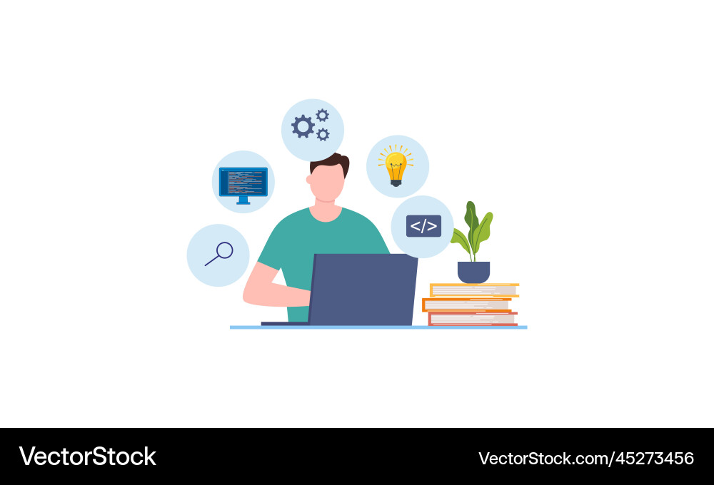 Man programmer is working on his laptop concept Man programmer is working on his laptop concept vector image