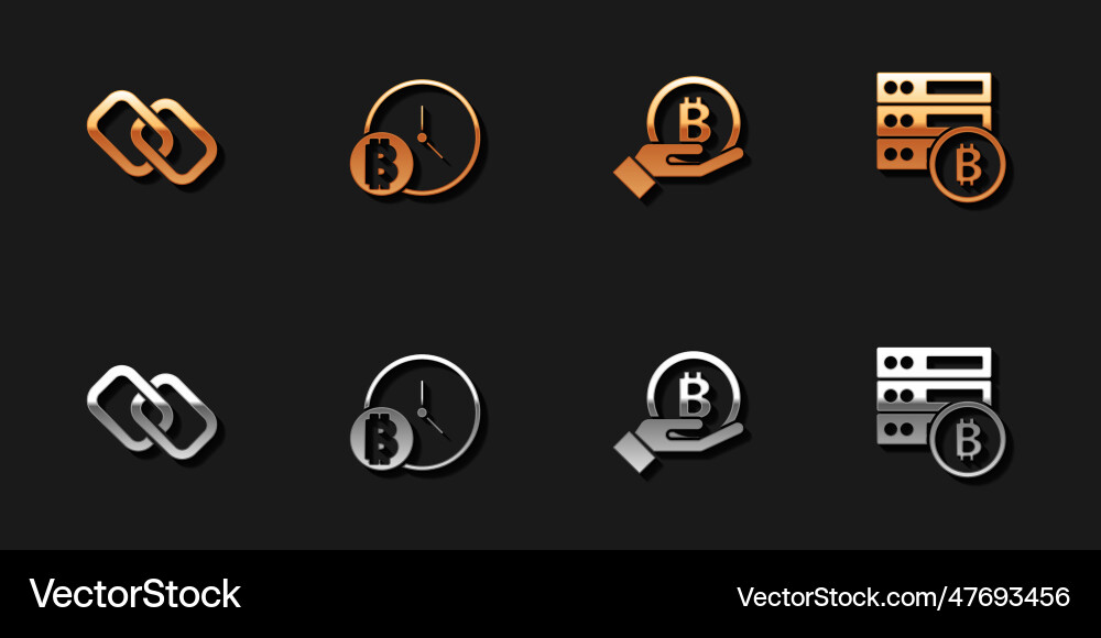 Set chain link bitcoin with clock hand holding Vector Image