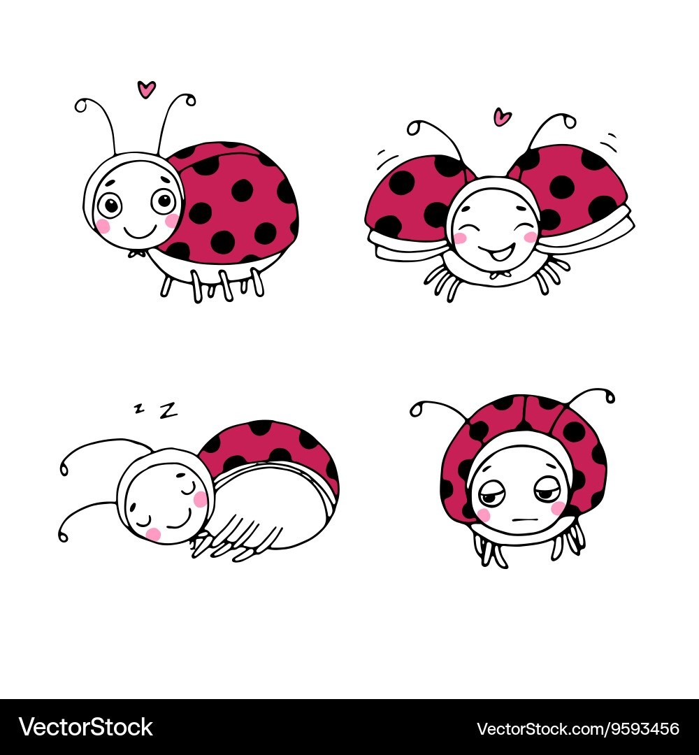 Set of ladybugs hand drawing isolated objects Vector Image