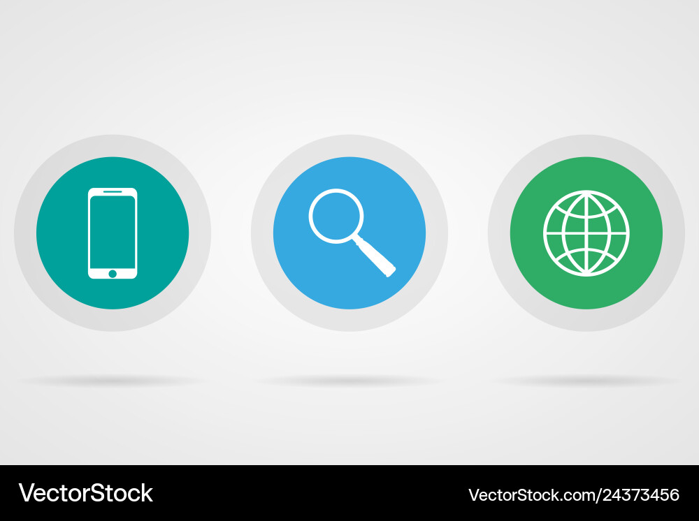 Web icons phone globe magnifier with shadow Vector Image