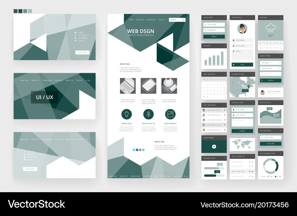 Website design template and interface elements Vector Image