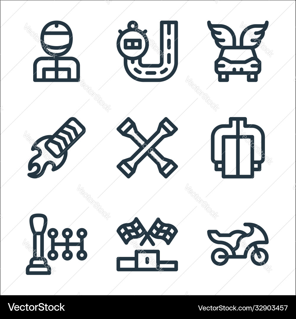 Auto racing line icons linear set quality Auto racing line icons linear set quality vector image