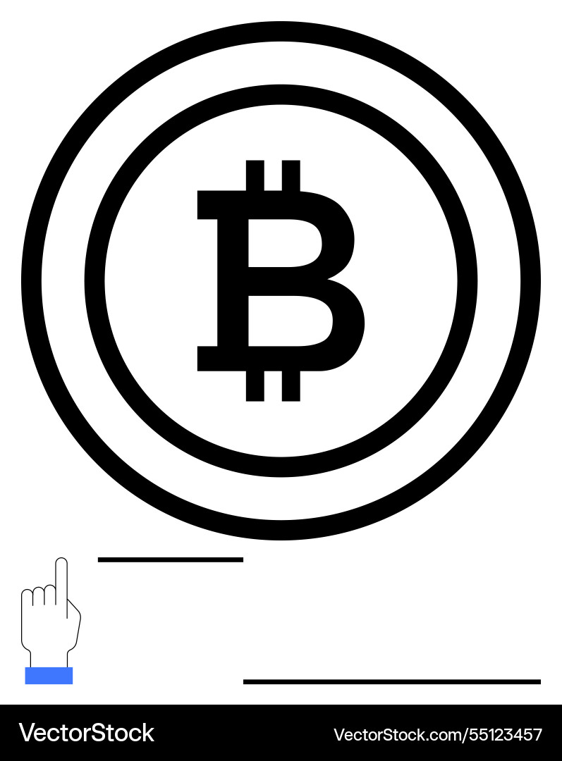 Bitcoin symbol within a circular frame with hand Vector Image