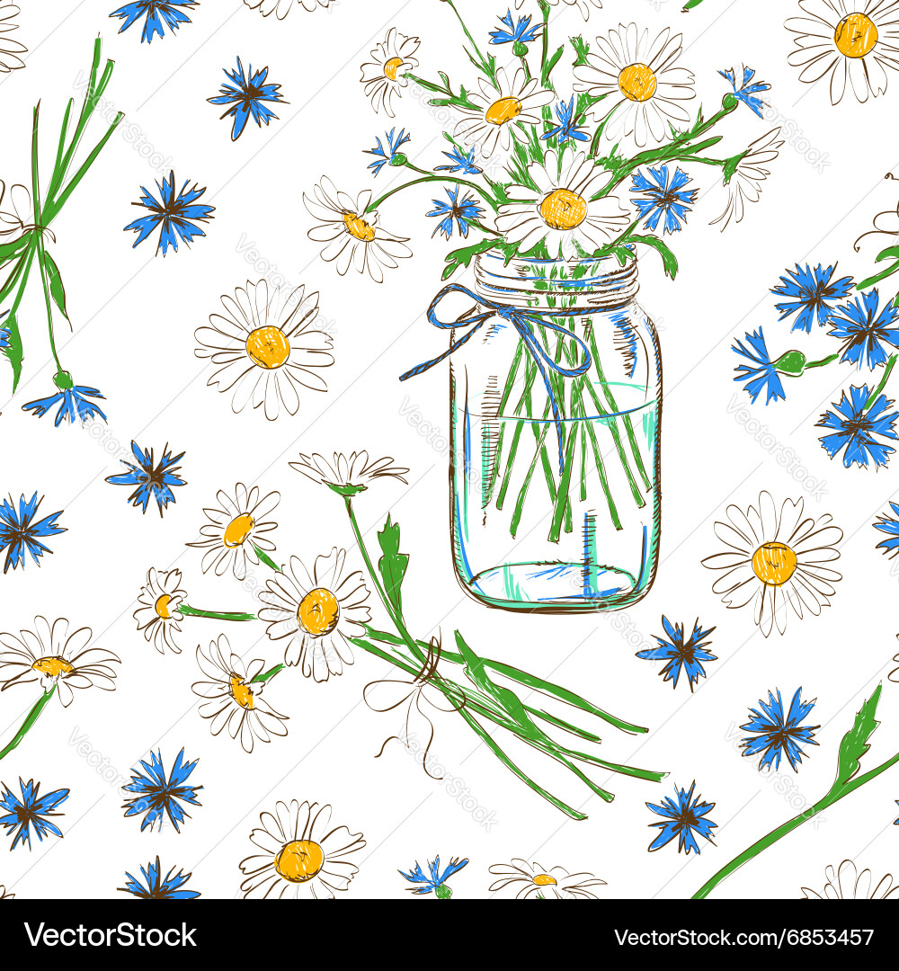 Chamomile & Cornflower Rustic Pattern vector image