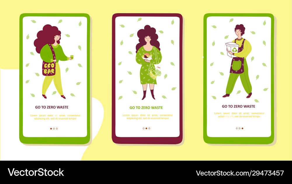 Go zero waste onboarding mobile app screen Go zero waste onboarding mobile app screen vector image