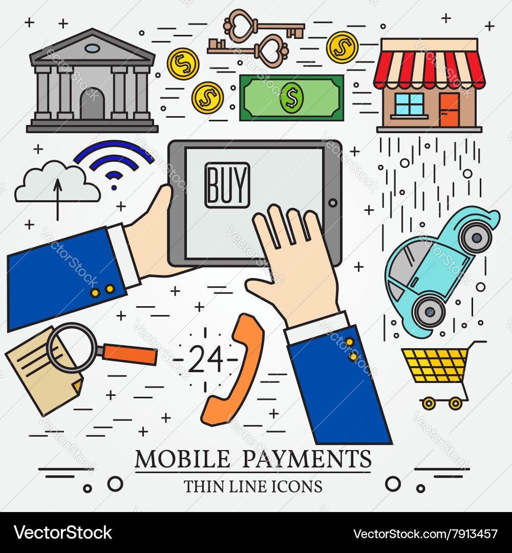 Mobile payments using a tablet computer pc vector image